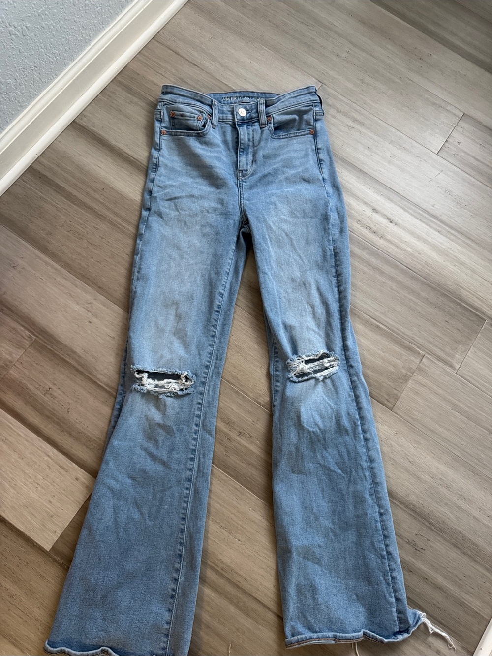 American Eagle Outfitters Light Blue Distressed Flare Jeans